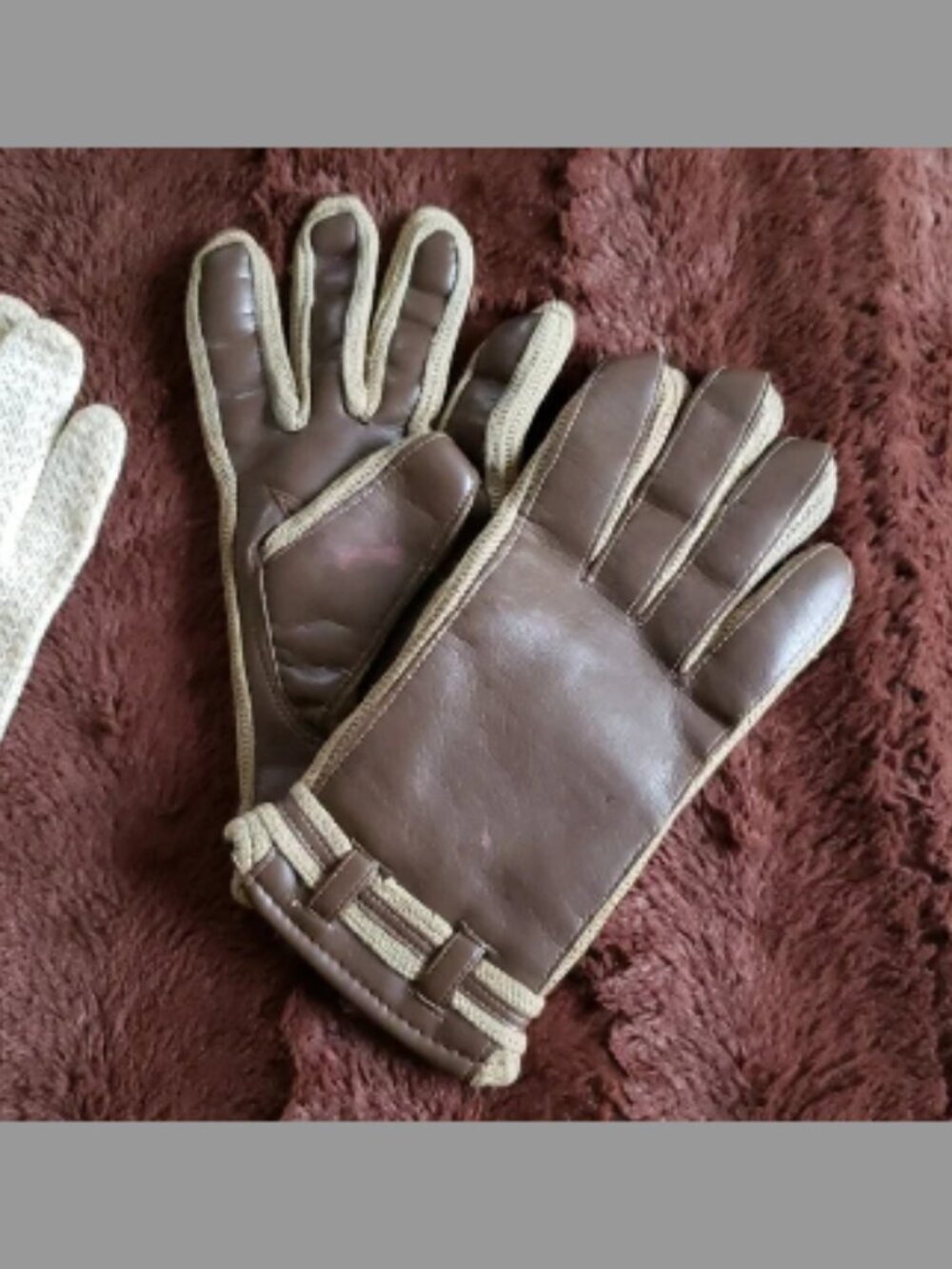 Vintage brown on brown leather and knit gloves